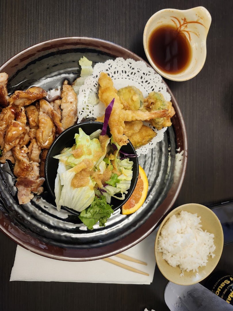 Japanese dishes served in a casual dining room.